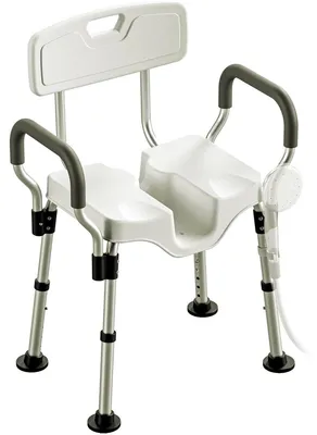Immagine prodotto di Sedia per doccia - Sgabello da doccia con braccioli e schienale - Altezza regolabile 72-84 cm - Antiscivolo
