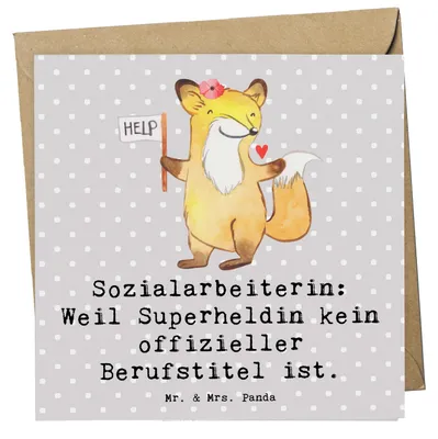 Produktbild von Mr. & Mrs. Panda Glückwunschkarte Sozialarbeiterin Heldin - Grau Pastell - Geschenk, Berufe, Geschenke mit Herz, Vorbild, anlasskarte, Handarbeit, Grußkarte, faltkarte