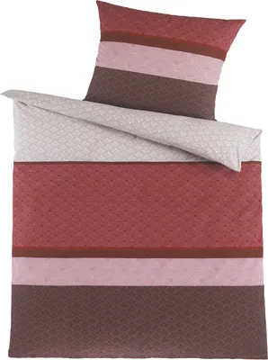 Produktbild von 2-tlg. Renforce Bettwäsche 135x200 +80x80cm, 100% Baumwolle, rot rose grau weiß, quergestreift