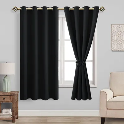 Verdunkelungsvorhänge mit Ösen, 2 Stk., 137x132 cm, Schwarz