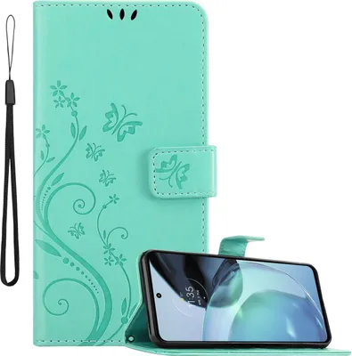 Obrázok produktu pre Cadorabo cover for Motorola MOTO G72 in FLORAL TURQUOISE Ochranný kryt v kvetinovom dizajne s magnetickým zapínaním, funkciou stojana a slotmi na karty Flipové puzdro Flower Cover Etui Handy Klapp Hülle Book Tasche