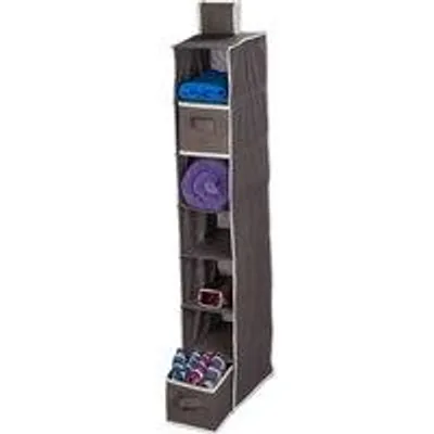 Zdjęcie produktu dla Wieszany organizer do szafy z 7 przegrodami, materiałowy, wys. x szer. x gł.: 106 x 16,5 x 31 cm, 2 szuflady, do szafy i butów, kolor antracytowy