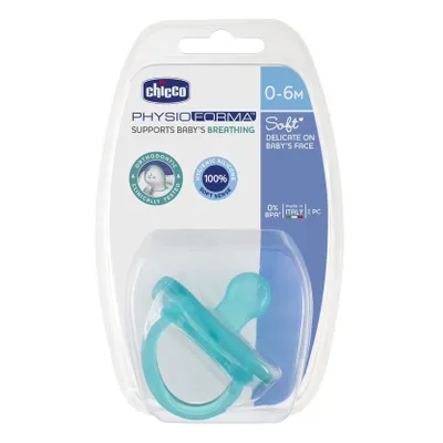 Zdjęcie produktu dla Chicco PhysioForma Smoczek silikonowy uspokajający Soft 0-6m Jasnoniebieski, 1 sztuka