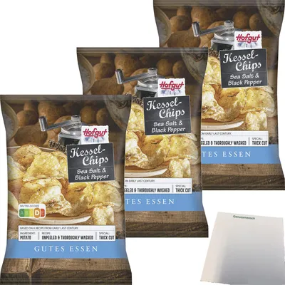 Produktbild von Hofgut Kessel Chips Salt & Pepper 3er Pack (3x150g Beutel) + usy Block