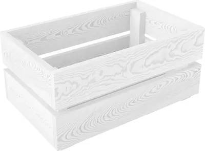 A white wooden crate is shown against a white background.
