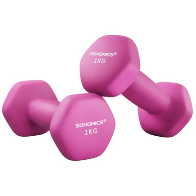 Produktbild von SONGMICS Hanteln, 2er Set, 2 x 1 kg, Hantelset, Kurzhanteln, Hexagon, Neopren-Beschichtung, Krafttraining, Workout, Fitnesstraining, für Zuhause