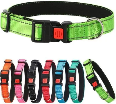 Productafbeelding van Ibenzoa® Reflecterende hondenhalsband – verstelbaar S–XL, nylon met neopreenvoering en veiligheidssluiting voor veilige nachtwandelingen