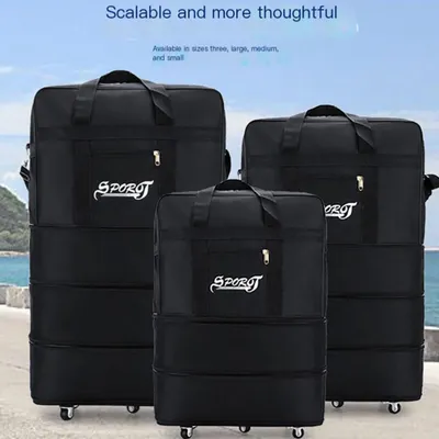 Produktbild von STUNQ® Reistas mit Rollen für Damen und Herren, erweiterbar, faltbar, vielseitige schwarze Reisetasche für Wochenendtrips und