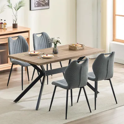 Image de Ensemble de salle à manger comprenant une table rectangulaire en bois de 140x80 cm et 4 chaises, de couleur gris foncé