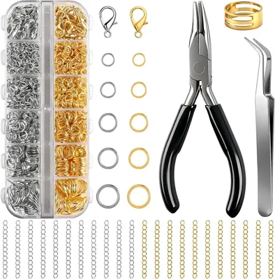 Image de Ensemble de bijoux comprenant 1303 pièces, avec des anneaux, des fermoirs et des chaînes en or et en argent, pour la fabrication de bijoux