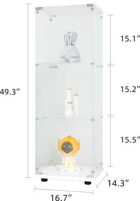 Immagine prodotto di Vetrina in vetro Fortuna Lai, 3 ripiani con anta e serratura, vetro temperato da 5 mm, libreria da terra per camera da letto, soggiorno, 125,2x42,4x36,3cm
