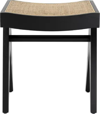 Produktbild von Casa Padrino Luxus Sitzhocker Schwarz / Naturfarben 39 x 31,5 x H. 43 cm - Massivholz Hocker mit handgewebtem Rattangeflecht - Luxus Möbel