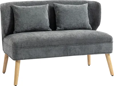 Produktbild von HOMCOM Sofa 2 Sitzer kleine 117 cm Couch mit Flügelrücken, 2 Wurfkissen, Grau