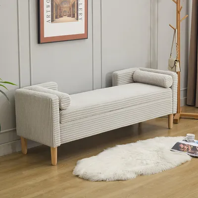 Produktbild von okwish Polsterbank Stauraum mit Armlehnen und zwei Rollkissen  Geeignet für das Schlafzimmer Grau