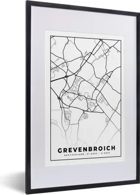 Produktbild von MuchoWow® Gerahmtes Poster Grevenbroich - Karte - Stadtplan 40x60 cm - Poster mit Schwarzem Bilderrahmen Wandposter Rahmen Foto Bilder - Poster in Rahmen