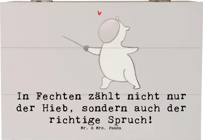 Produktbild von Mr. & Mrs. Panda holzkästchen Fechten Spruch 22 x 15 cm - Grau Pastell - Geschenk, Box, Sportler, Truhe, kiste holz, Teamsport, Duell, Geschenke, Sport, Sportart, Humor