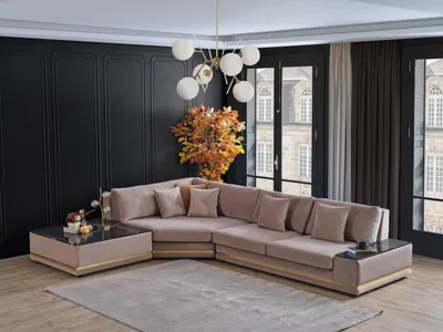 Zdjęcie produktu dla Beżowa Designerska Sofa Narożna W Kształcie Litery L Tapicerka Luksusowa