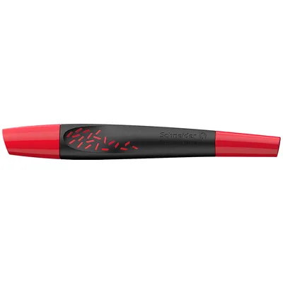 A red and black highlighter pen is shown against a white background.