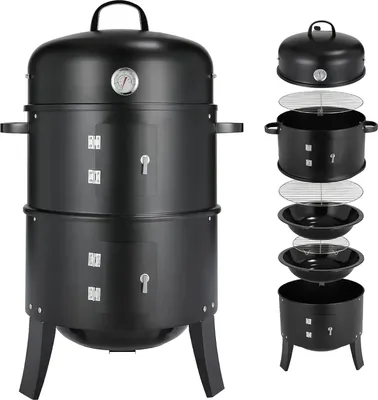 Obrázek produktu pro Udírna, grilovací udírna 3 v 1, 80 cm vysoká, s držadly