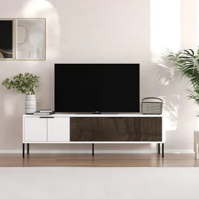 Obrázok produktu pre Skye Decor, Noah - White, Walnut, TV stolík, biely, 100 % MELAMÍNOVÁ DOSKA, 150 x 30 x 45 cm