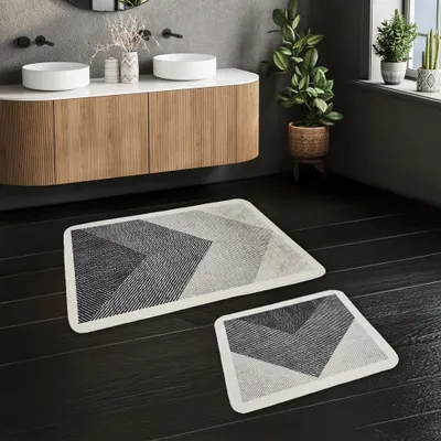 Produktbild von Miqna 2-tlg. rutschfeste Badteppich Set, waschbar (60x100 & 50x60 cm)