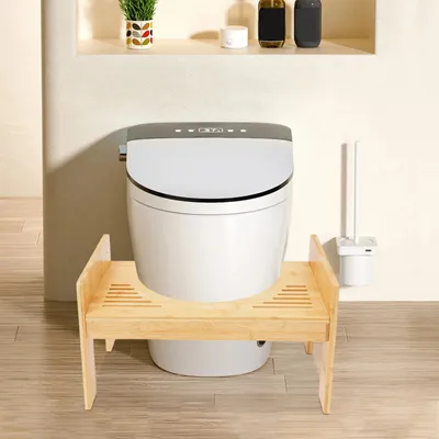 Image de Tabouret de toilette en bambou - Repose-pied pour WC - Siège ergonomique pour position accroupie - Antidérapant - Pour enfants et personnes âgées - Pour salle de bain