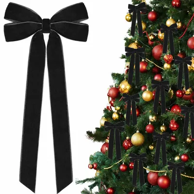12 schwarze Weihnachtsschleifen, 13 x 26 cm, für Baum & Kranz