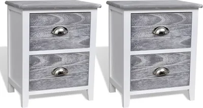 Image de vidaXL Console de nuit 2 pièces avec 2 tiroirs gris/blanc
