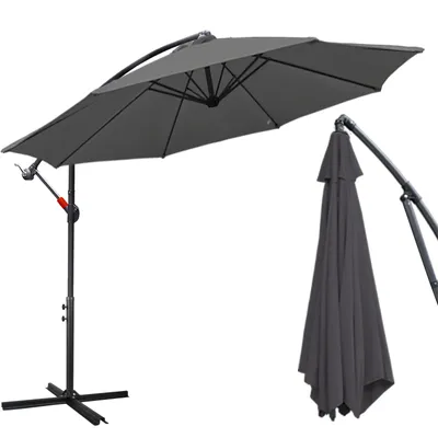 Produktbild von TolleTour Sonnenschirm 300cm Balkon Strandschirm Gartenschirm Marktschirm, Grau Terrassenschirm mit Drehstange, Sonnenschutz UV30+