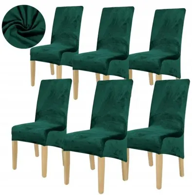 Produktbild von Stuhlhussen 6er Pack XL Flaschengrün - Samt Stuhlbezug - Universal Stretch Bezug für Große Stühle