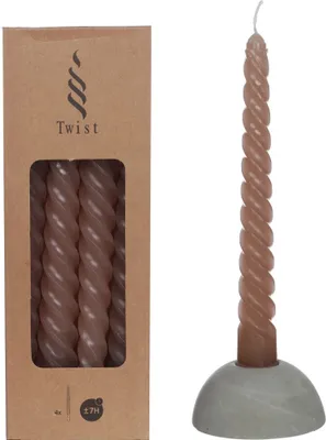 Produktbild von Spiralkerzen im Set mit 4 Stück, Höhe 19cm, in vielen Farben erhältlich | Twisted Candle, Farbe:Taupe