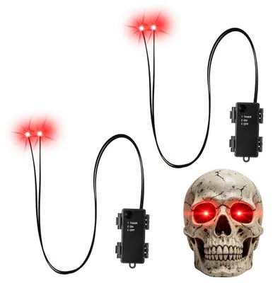 Leuchtende Totenkopf-Augen, LED-Halloween-Augen mit Timer, 2 Stück