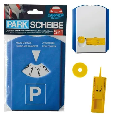 Immagine prodotto di Parcheggio a tempo (con indicazione di 15 minuti).
Raschiaghiaccio.
Sacchetto per la spesa.
Misuratore di profondità del battistrada dei pneumatici