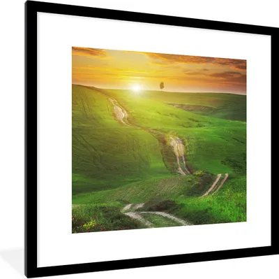 Produktbild von MuchoWow® Gerahmtes Poster Toskana - Sonne - Hügel 40x40 cm - Poster mit Schwarzem Bilderrahmen Wandposter Rahmen Foto Bilder - Poster - Plakat im Rahmen