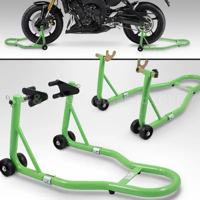 Produktbild von Bituxx Motorradständer hinten & vorn Motorrad Montageständer Transportständer Blau Belastbar bis 250 kg pro Ständer Vorn+Hinten Grün MS-15896