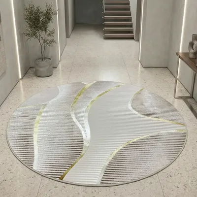 Produktbild von Moderner Kurzflorteppich Creme geschwungene Linien mit Glanzoptik für Wohnzimmer Schlafzimmer und Flur Größe - 160 cm Rund