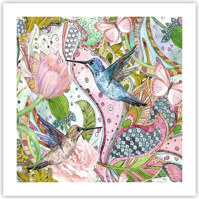 Produktbild von Poster - Poster ohne Rahmen - Vogel Schmetterling Blume - 50x50 cm - Wand Bild - Wanddeko - Wandbilder - Kunstposter - Wandposter - Bilder - Kunstdruck - Wanddekoration - Wandbild - P2XAC50x50-4065