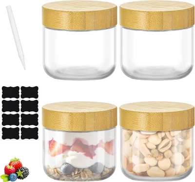 Produktbild von Glasbehälter – Vorratsgläser-Set – Aufbewahrung in der Küche – Luftdichter Deckel aus Bambus – 4 Stück, je 300 ml – Transparent