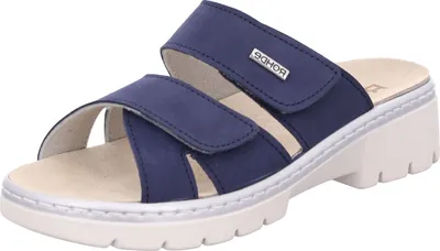 Produktbild von Rohde Damen Clog Pantolette Leder Wechselfußbett Klettverschluss Ancora 5202, Größe:37 EU, Farbe:Blau