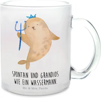 Produktbild von Mr. & Mrs. Panda Pott Sternzeichen Wassermann - Transparent - Geschenk, Teeglas, Meer, Meermann, Horoskop, Geburtstag Januar, Häferl, Februar, Teetasse, getränkebecher