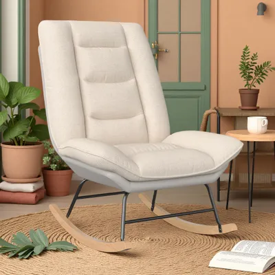 Immagine prodotto di Sedia a dondolo bicolore, schienale regolabile in 5 posizioni con chiusura a velcro, design moderno in tessuto misto