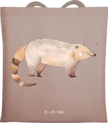 Produktbild von Mr. & Mrs. Panda Tote Bag Nasenbär - Braun Pastell - Geschenk, Schultasche, Tragetasche, Tasche, Rüsselbär, Lustige Sprüche, Bär, Shopping, Jutebeutel, Nasenbären