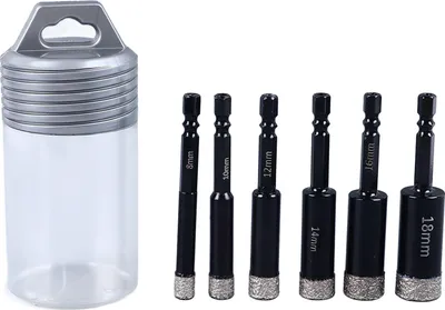 Produktbild von 6-teiliges Trockenbohrer-Set mit Diamantbohrern (8, 10, 12, 14, 16, 18 mm) mit Sechskantschaft für Fliesen, Marmor, Beton und Granit