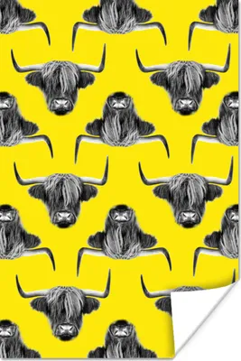 Produktbild von MuchoWow® Poster Schottisches Hochlandrind - Gelb - Muster 120x180 cm - Kunstposter
