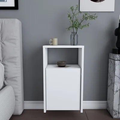 Produktbild von Skye Decor, Carlin - White, Nachttisch, Weiß, 100 % MELAMINBESCHICHTETE SPANPLATTEN, 36 x 25,3 x 61,4 cm