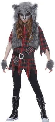 Immagine prodotto di Costume da lupo mannaro per ragazze Costume di Halloween grigio-rosso - 158 (12-14 anni)