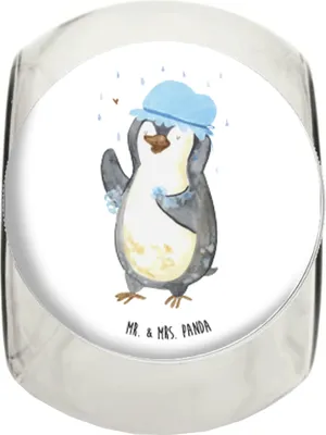 Produktbild von Mr. & Mrs. Panda Süßigkeiten Glas Pinguin Duschen L 870ml - Weiß - Geschenk, glasbehälter, Bonboniere, Aufbewahrungsdose, Dusche, Kaffeedose, Teedose, Motivation, Singen