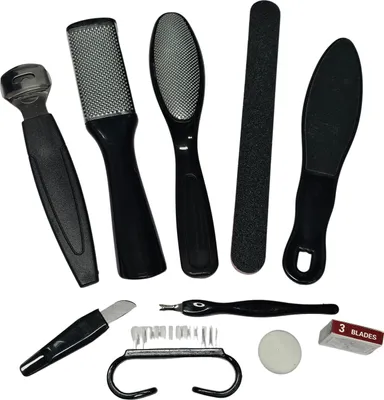 Image de Set d'entretien - Lime à ongles - Limes - Brosse - Couteau - Set de 8 pièces - Noir