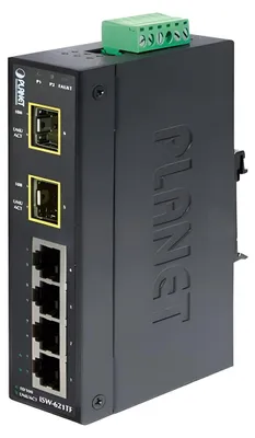 Produktbild von PLANET 4-port Industrieller Ethernet Switch 4 x 10/100Base-TX, 2 x 100Base-FX SFP IP30, -40 bis 75øC, Unmanaged, L2, Fast Ethernet (10/100), Vollduplex, Wandmontage