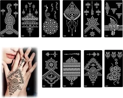Produktbild von 10-teiliges Henna-Tattoo-Schablonen-Set – Henna-Tattoo-Schablonen für Frauen und Mädchen – Halloween-Make-up